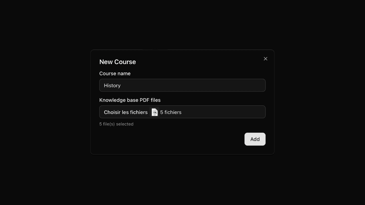 Add your content - New Course modal